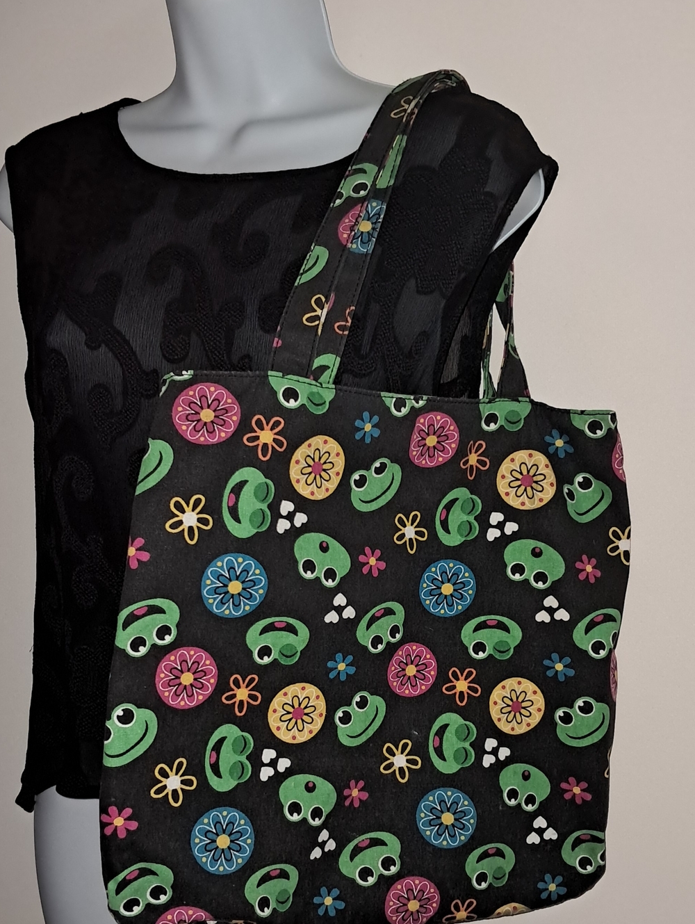 Flower Power Happy Turtles Hearts 100% Cotton 80s Tote Bag Whimsical Halloween